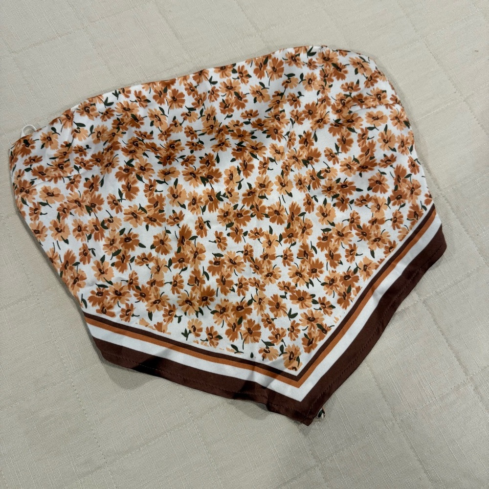 Garage Floral Bandana Top - Brown and White